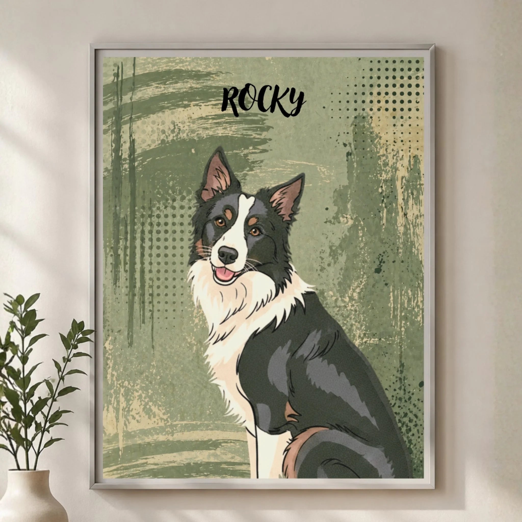 Framed Canvas Pop Art – custom pet portrait in black pinewood frame
